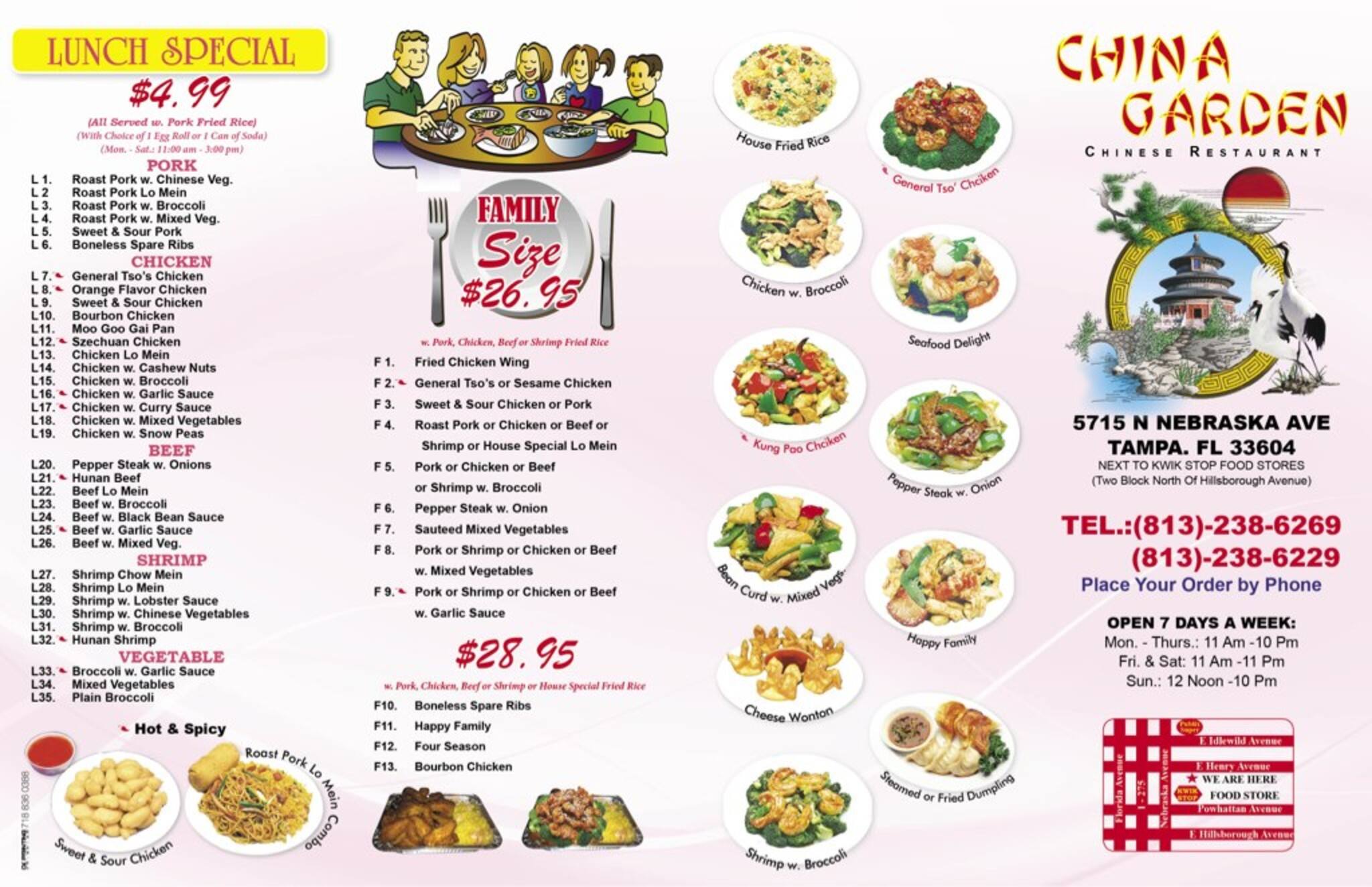 Menu At China Garden Restaurant Tampa N Nebraska Ave