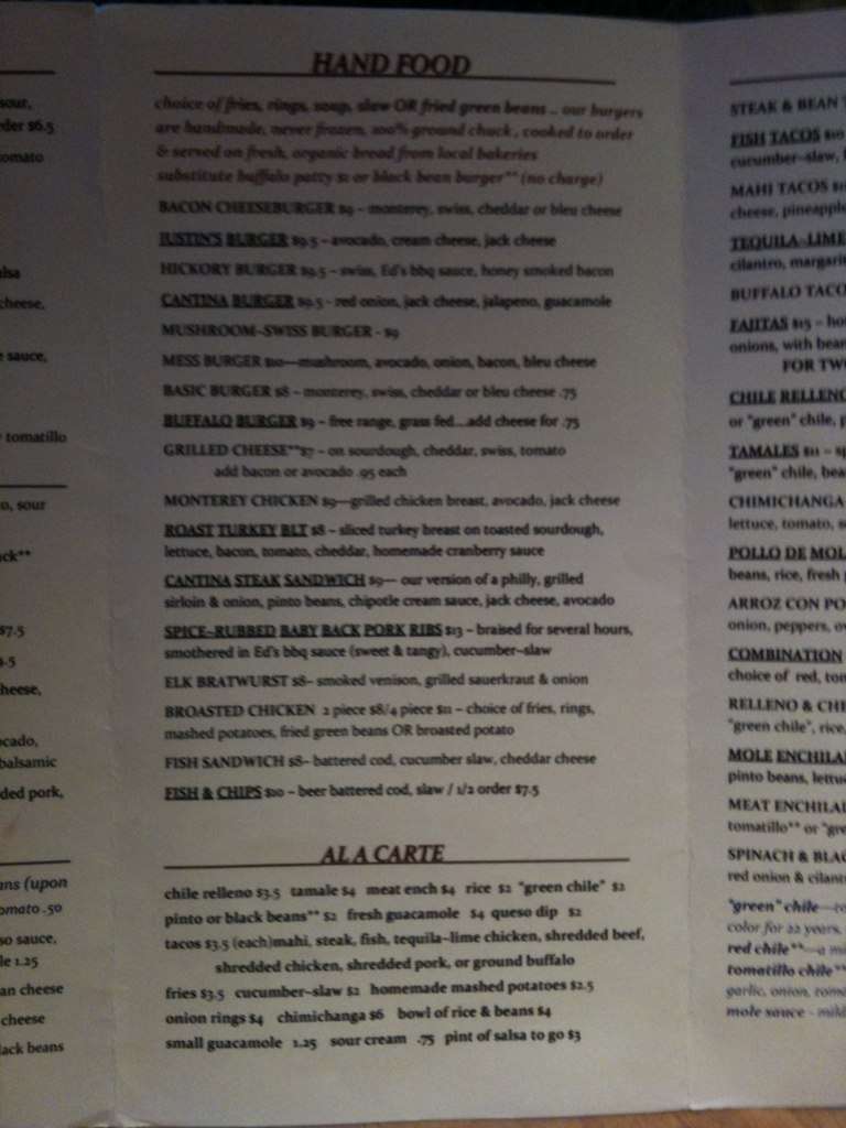 Menu at Ed's Cantina & Grill pub & bar, Estes Park
