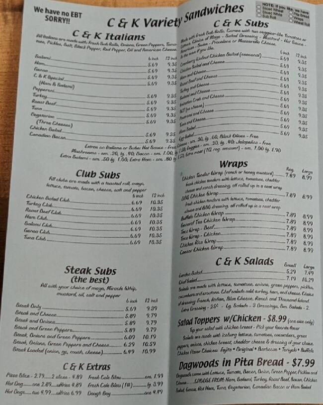 Menu at C & K Variety pizzeria, Hermon