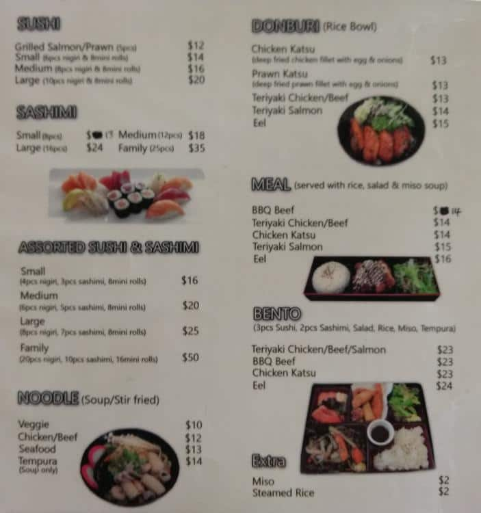 Menu at Tama Sushi restaurant, Padstow