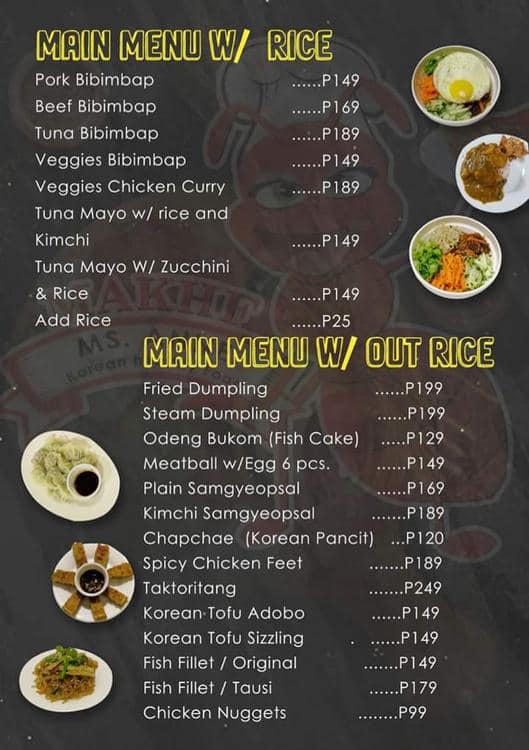 Ms. Anne Korean Healthy Food, Greater Taguig Menu