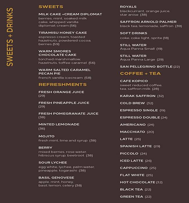 Menu at Table Otto Yas Mall restaurant, Abu Dhabi