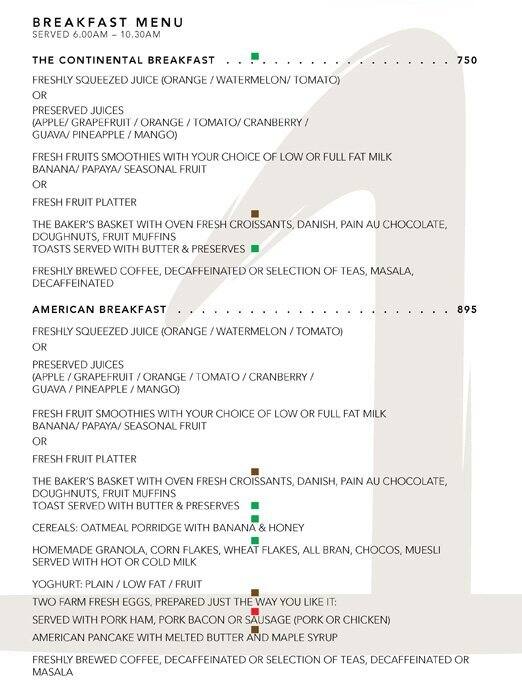 The One - Le Meridien Menu, Menu for The One - Le Meridien, Janpath ...