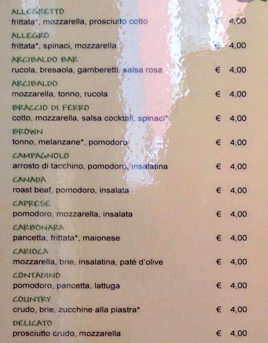 Menu di Bar Arcibaldo 