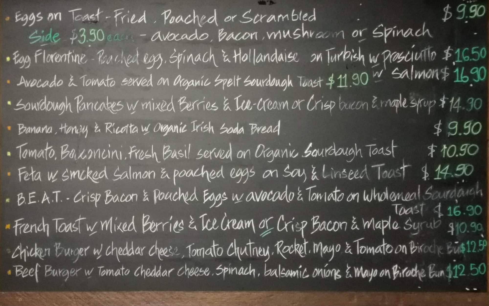 Menu at Bowan Island Bakery Drummoyne, Drummoyne