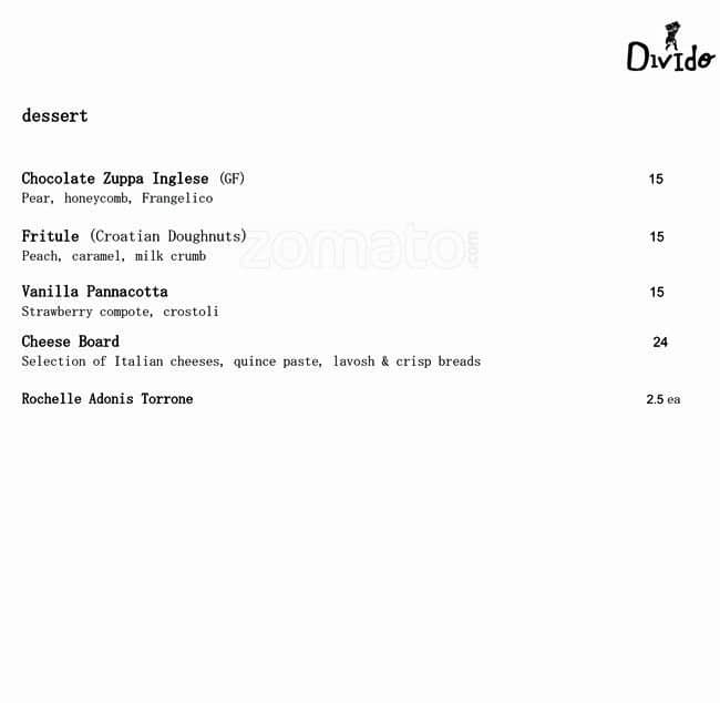 Divido Italian Restaurant menu