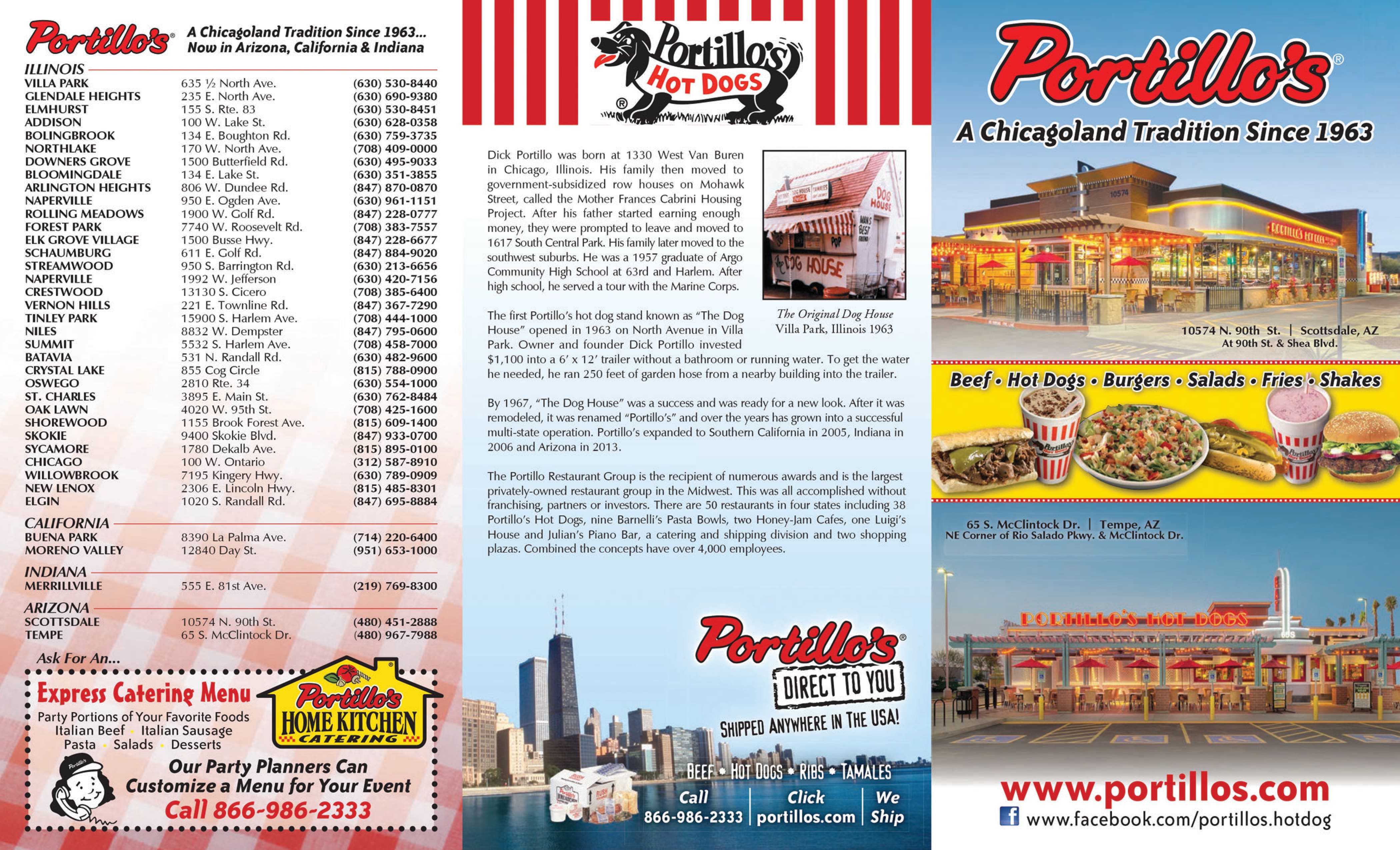 Menu at Portillo's restaurant, Tempe