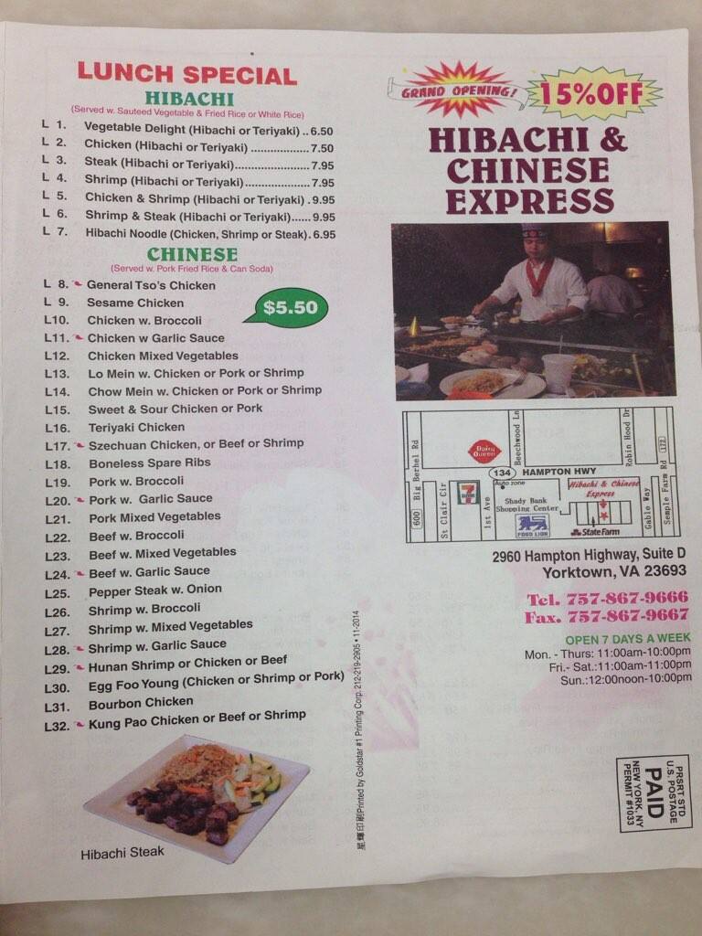 Hibachi & Chinese Express Menu Urbanspoon/Zomato