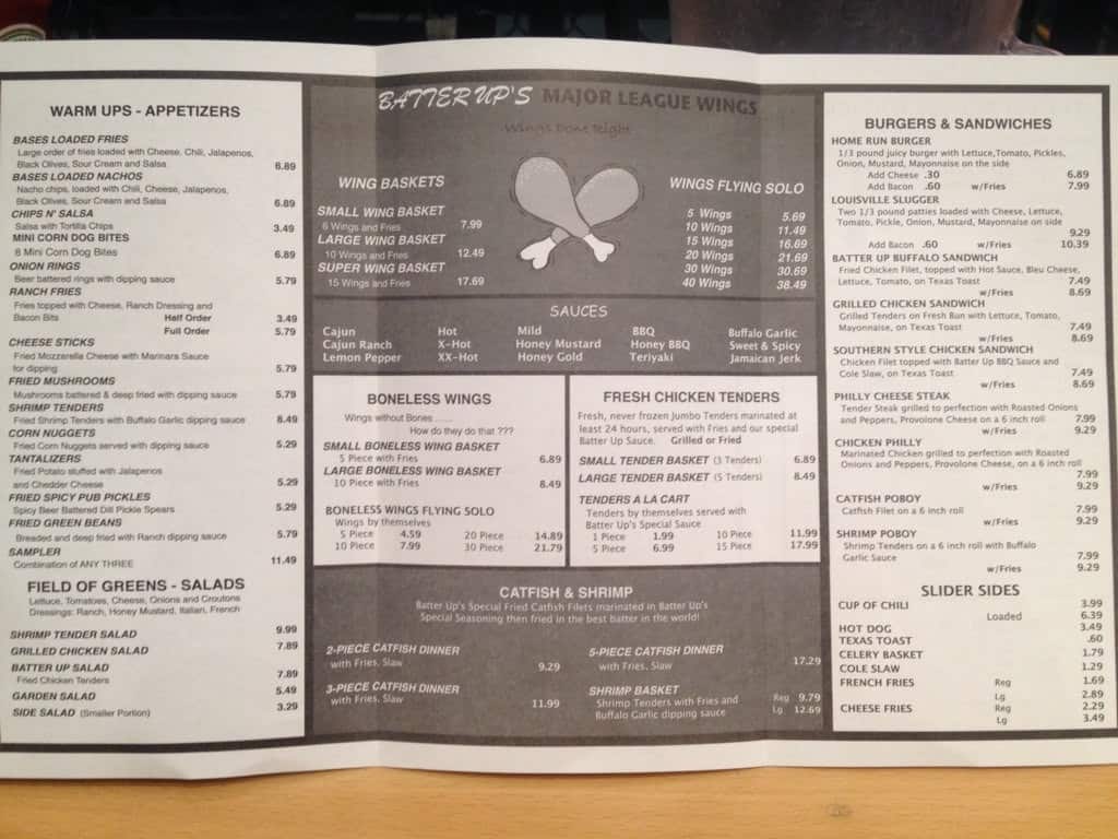 Batter Up Menu, Menu for Batter Up, Demopolis, Demopolis Urbanspoon