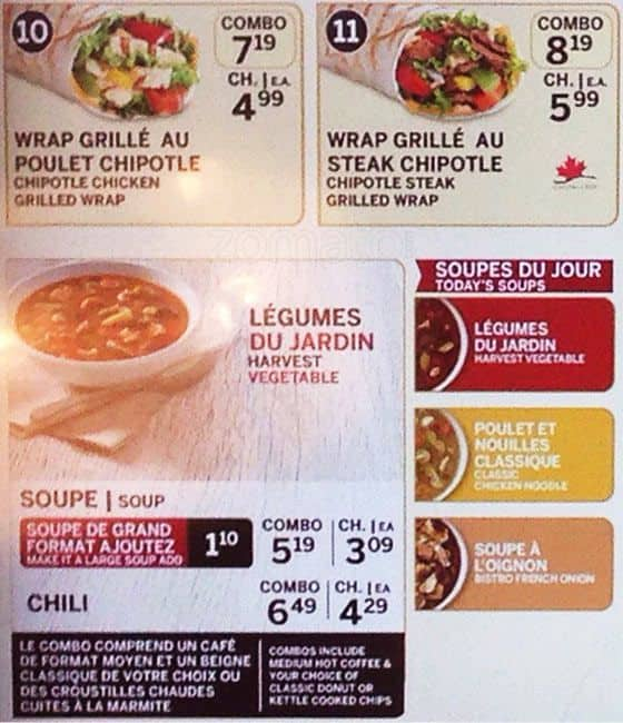 Menu At Tim Hortons Cafe, Gatineau, 327 Boulevard Maloney E