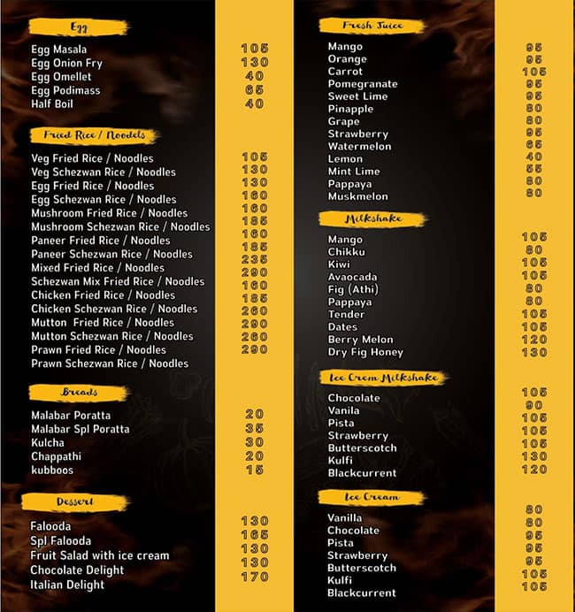 Menu of Seiko Grill George Town Chennai