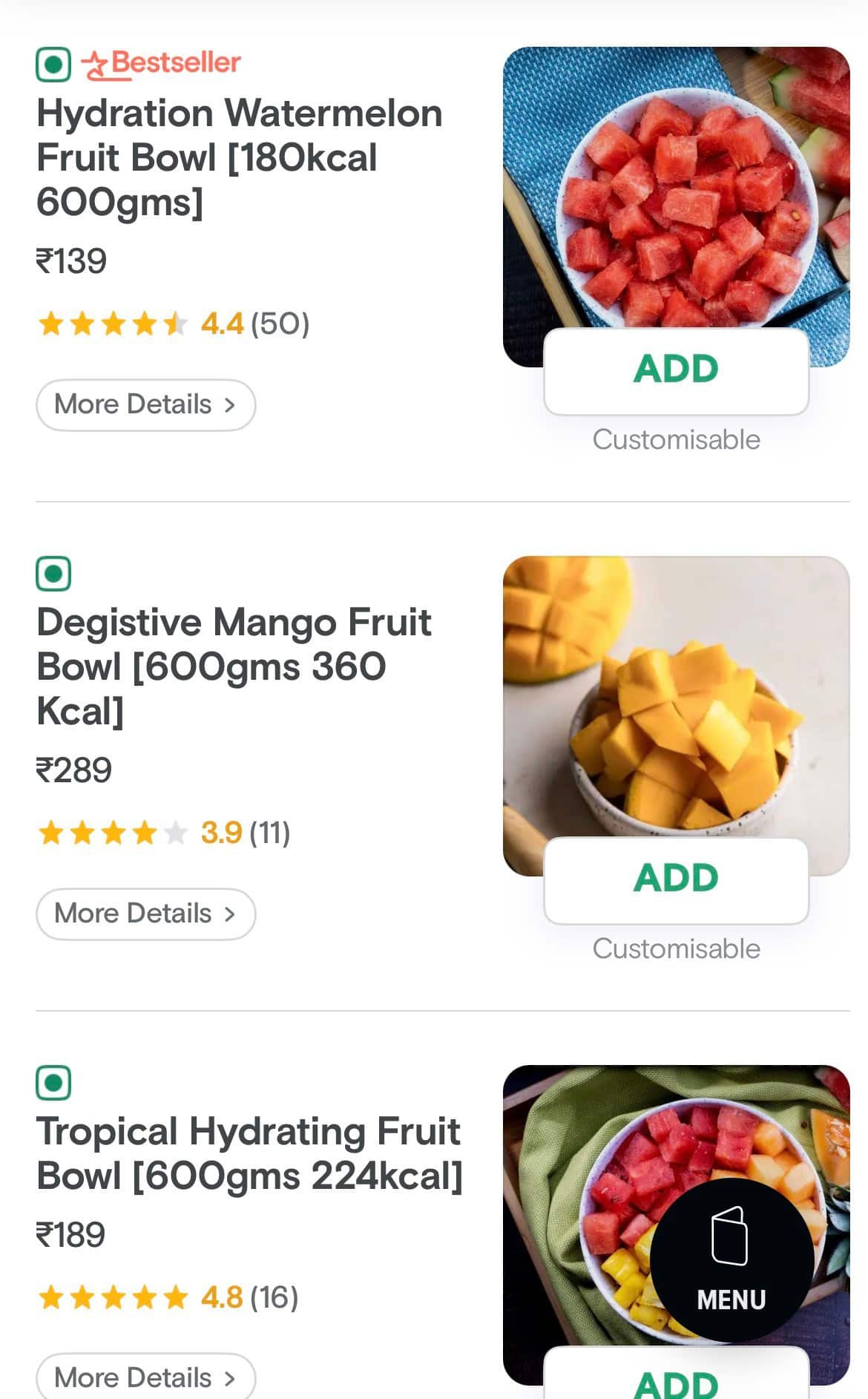 Menu of MJ Fruit Bowl, BTM, Bangalore