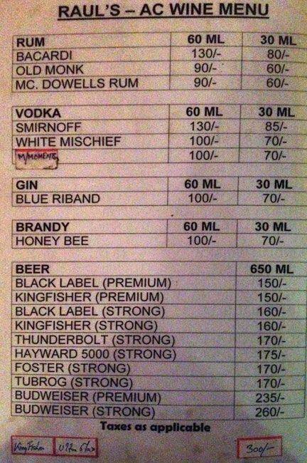 Raul's Restaurant menu