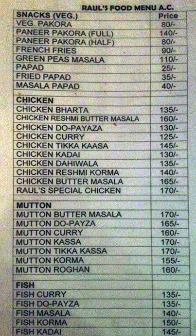 Raul's Restaurant menu