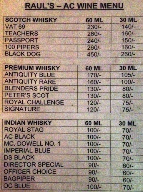 Raul's Restaurant menu