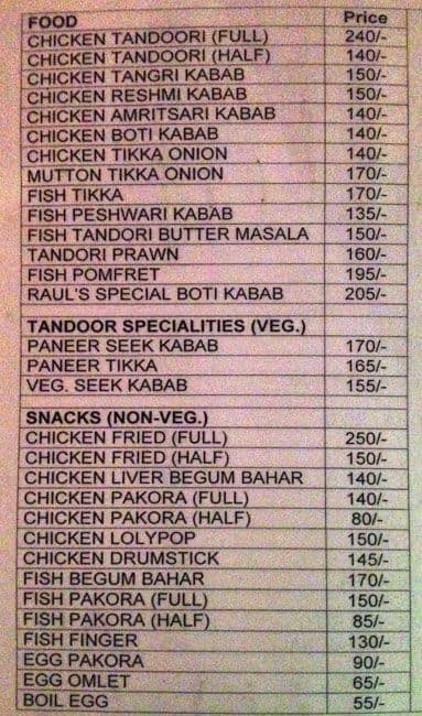 Raul's Restaurant menu