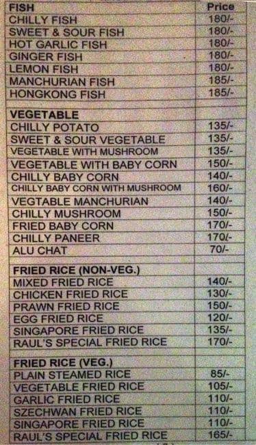 Raul's Restaurant menu