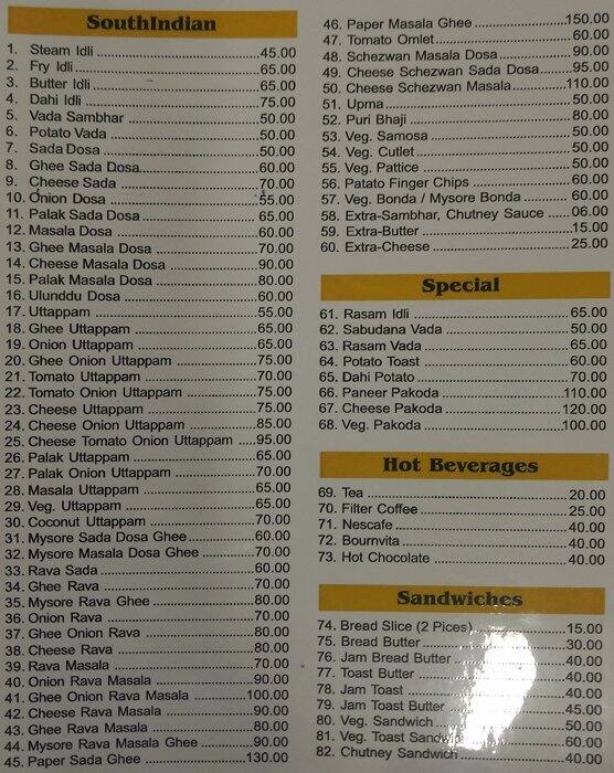 Cafe Udipi Menu, Menu v reštaurácii Cafe Udipi, Chembur, Mumbai Zomato