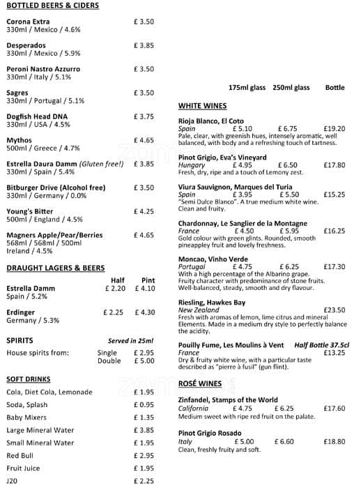 Olive & Vine Menu, Menu untuk Olive & Vine, Didsbury, Manchester