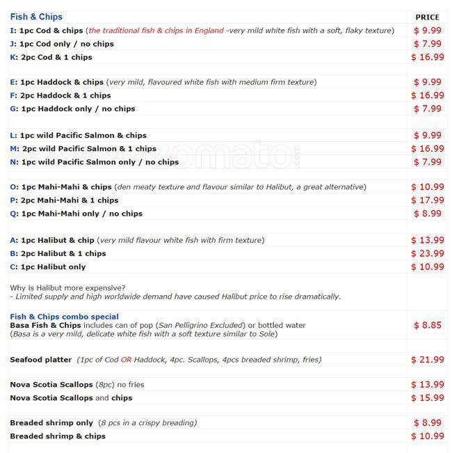 Reliable Halibut & Chips Menu Urbanspoon/Zomato