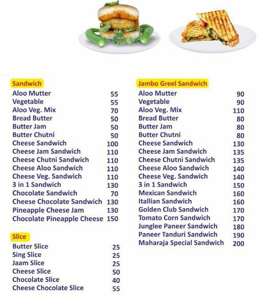 Maharaj Dabeli Centre menu