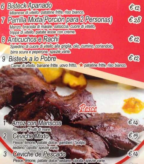 Menu di El Carajo 