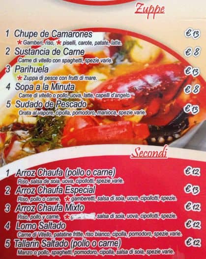 Menu di El Carajo 