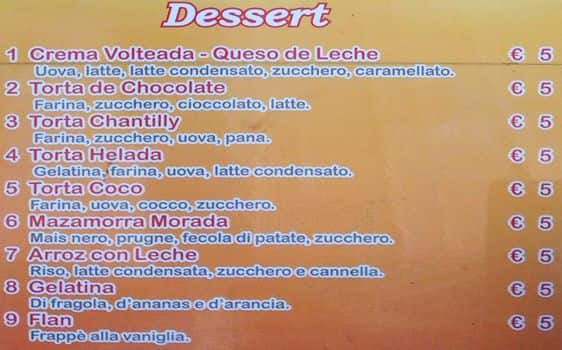 Menu di El Carajo 