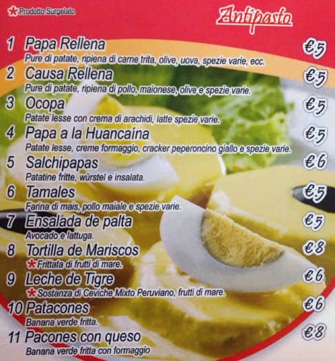 Menu di El Carajo 