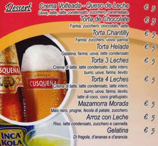 Menu di El Carajo 