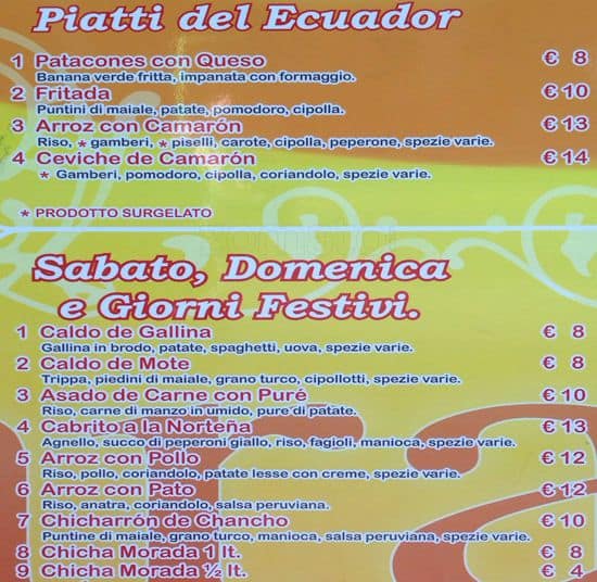 Menu di El Carajo 