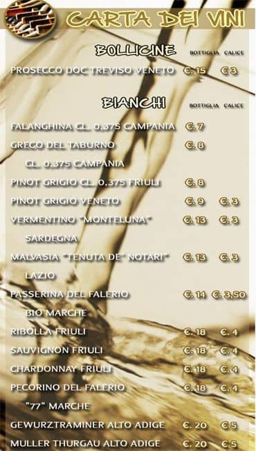 Menu di Onda Cafè 