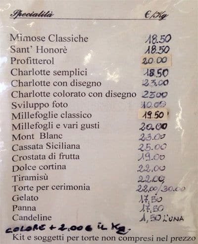 Menu di Pasticceria gelateria Liberti Roma 