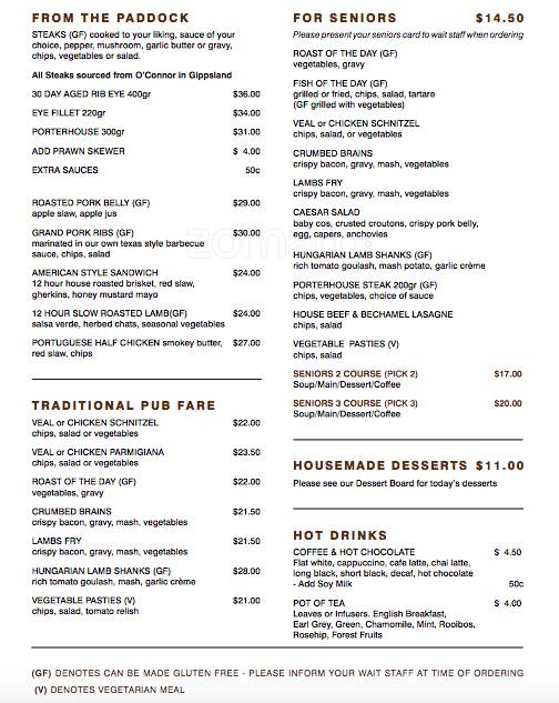 Grand Hotel a Mornington Peninsula Foto del Menu con Prezzi