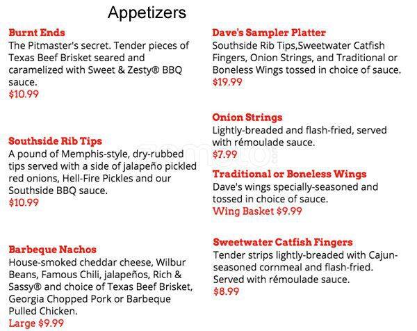 Menu at Famous Dave's Bar-B-Que, Hayward