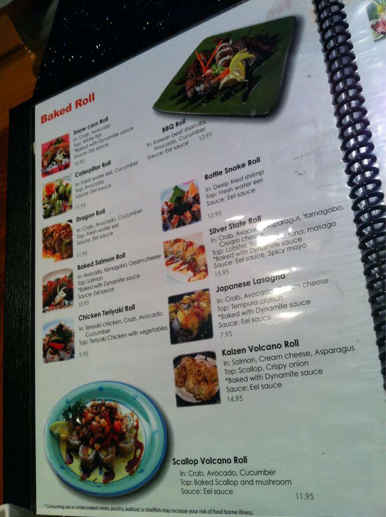 Menu at Kaizen Fusion Roll & Sushi restaurant, Las Vegas, Paradise Rd #900