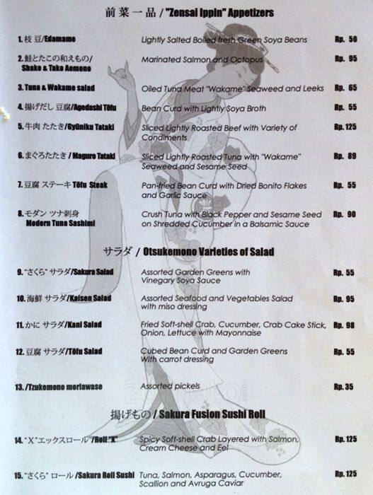 Sakura Melia Bali Menu, Menu for Sakura Melia Bali, Nusa Dua, Bali