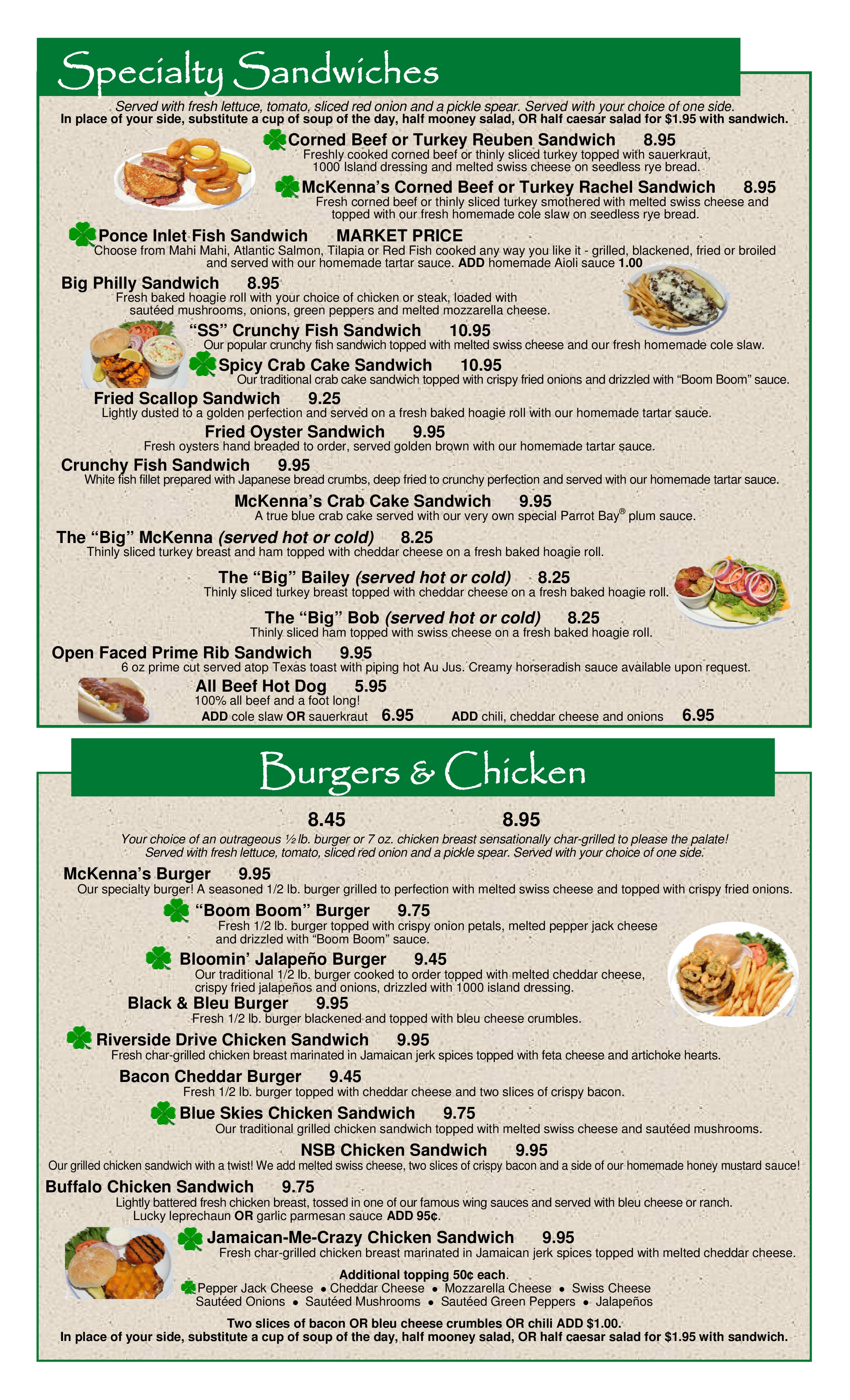 Menu at McKenna's Place pub & bar, Port Orange