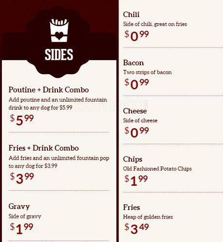 Cupid's Hot Dogs menu