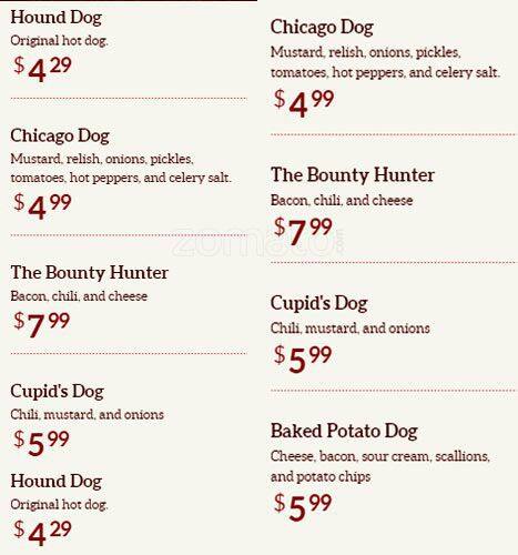 Cupid's Hot Dogs menu