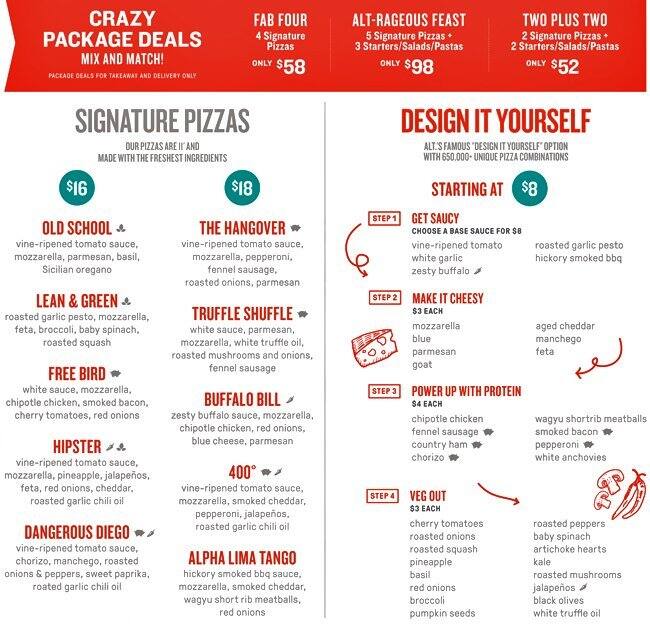 Alt Pizza メニュー