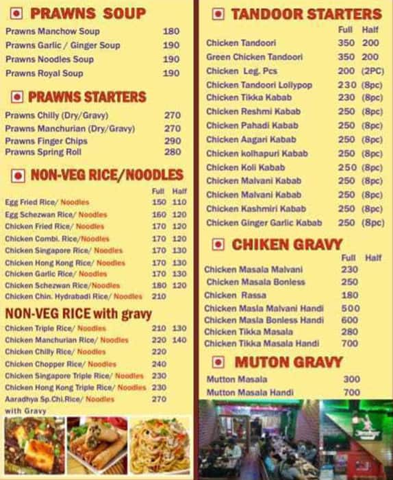 Aaradhya Chinese Corner menu