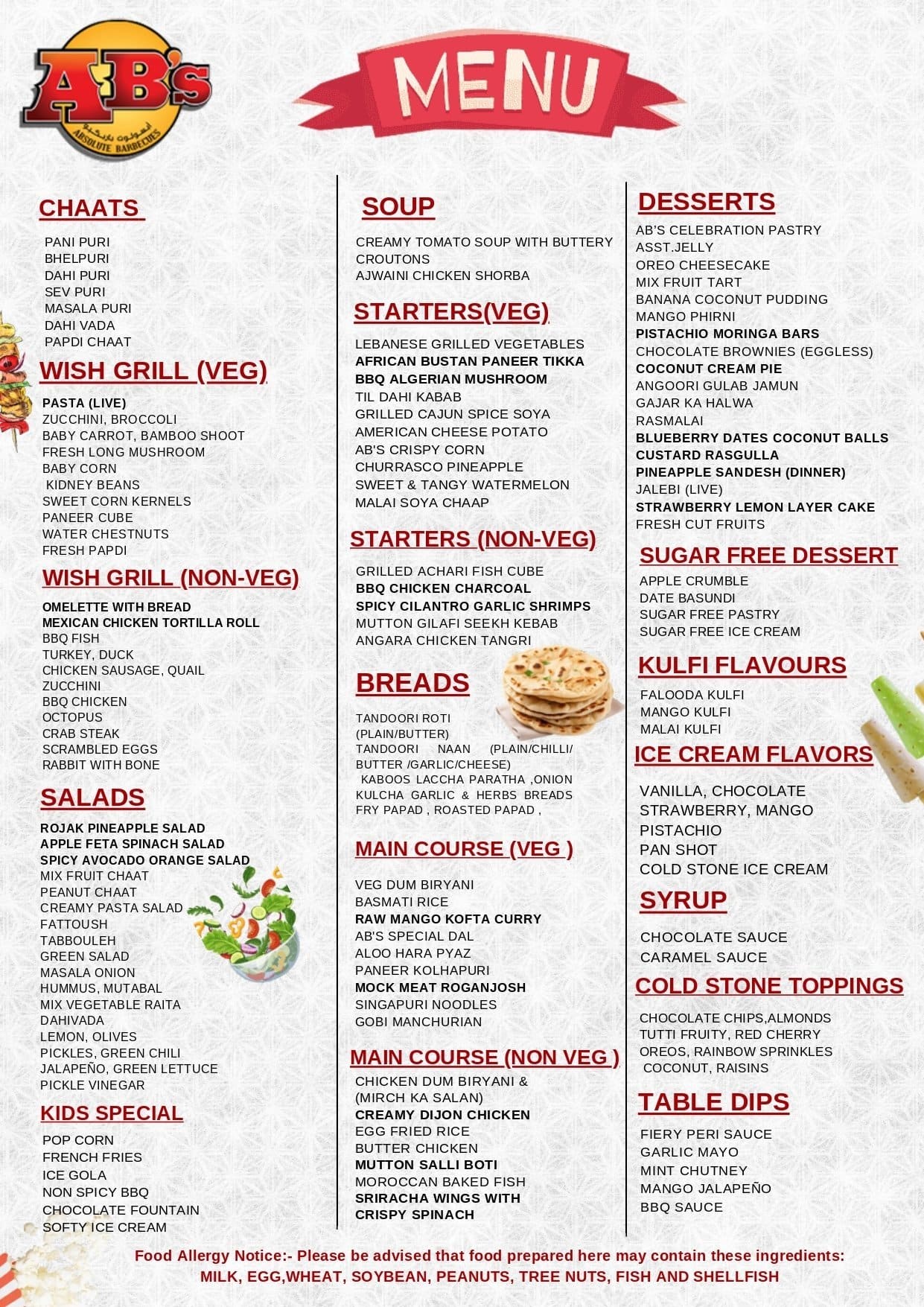 Menu of AB s Absolute Barbecues Al Sufouh Dubai