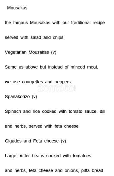 Alexandros Greek Restaurant menu