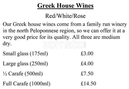 Alexandros Greek Restaurant menu