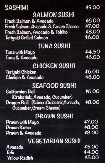 Menu at Maki Sushi restaurant, Auckland, 1/185 Apirana Ave