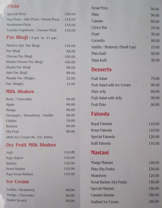 Modern Cafe menu