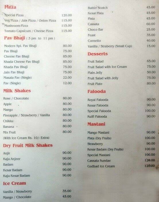 New 20 Modern Cafe Shivaji Nagar Menu Card