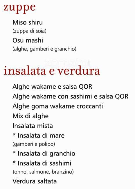 Menu di QOR - Ristorante Giapponese - Milano 