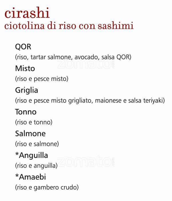 Menu di QOR - Ristorante Giapponese - Milano 